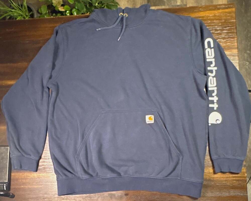 Carhartt K288 Hoodie Mens XL Navy Loose Fit Midweight Logo Sleeve Pullover